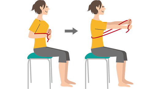 チェストプレス（胸、肩、腕の運動）チューブトレーニング